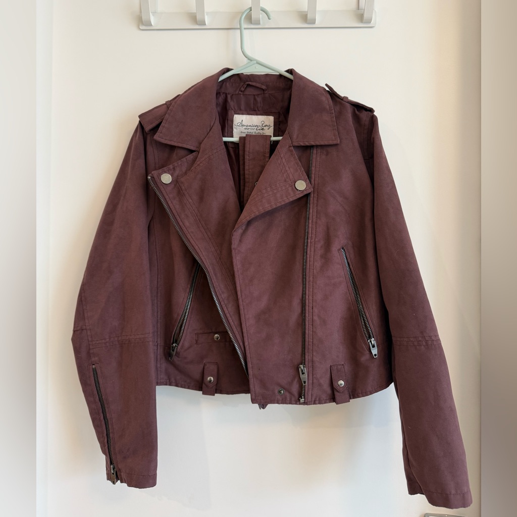 American Rag Vintage Faux Suede Biker Jacket Purple L